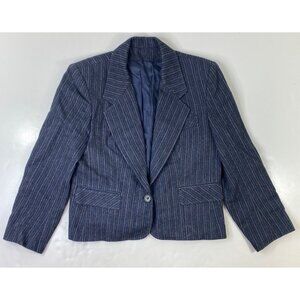 Women's Blue Gray Stripe Wool Crop Blazer Size 8